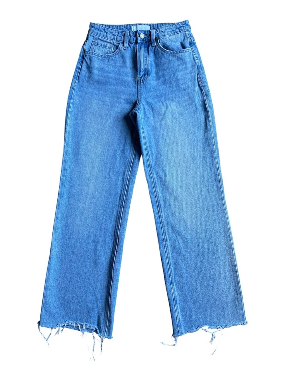 VERVET Blue High Rise Wide Leg Raw Hem Jeans Light Wash Size 25 Distressed